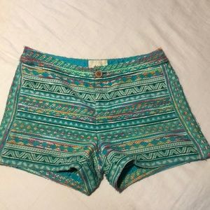 Green embroidered Anthropologie shorts